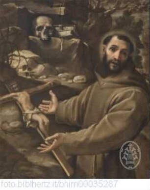 Der heilige Franz von Assisi in der Wildnis vor dem Kruzifix