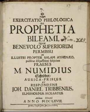Exercitatio Philologica De Prophetia Bileami