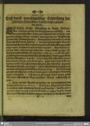 Cap. II. Daß durch unrechtmässige Erwerbung der zeitlichen Güter wider das Gewissen gehandelt werde