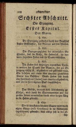 Sechster Abschnitt. Die Erzeugung. Erstes Kapitul. - Sechstes Kapitul.