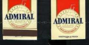 Streichholzbriefchen mit Werbeaufdruck für "Admiral"-Zigaretten