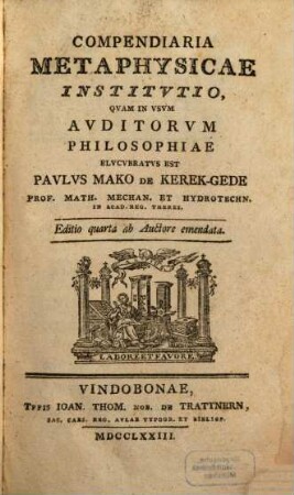 Compendiaria Metaphysicae Institvtio