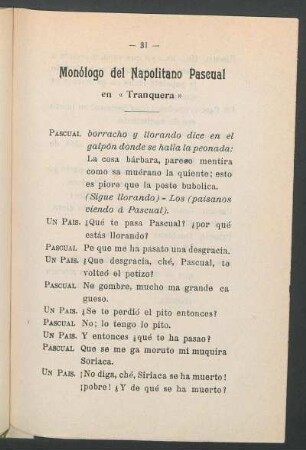 Monólogo del napolitano Pascual en «Tranquera»
