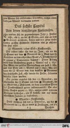 Das sechste Capitul: von denen diesjährigen Finsternißen