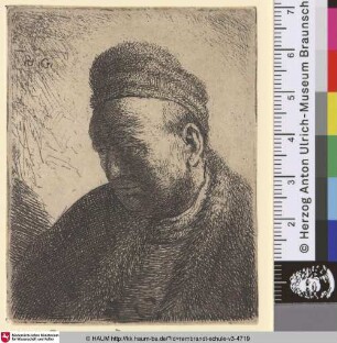 [Brustbild eines Mannes mit Pelzmantel und Pelzmütze; Beardless Man in a Fur Cloak and Cap: Bust; Homme avec bonnet]