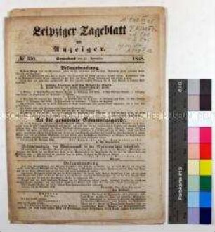 Tageszeitung Leipziger Tageblatt und Anzeiger, Nr. 330 mit einem Artikel über den Tod Robert Blums