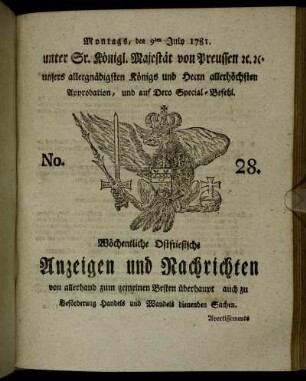 No. 28. Montags, den 9ten July 1781.