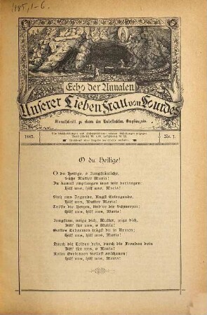 Echo der Annalen U.l.F. von Lourdes : Monatschr. zu Ehren d. unbefleckten Empfängnis. 5. 1885