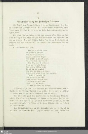 V. Amtsniederlegung des seitherigen Direktors
