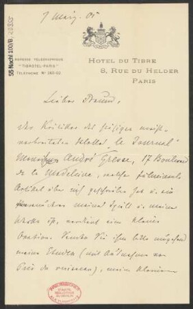 Brief an Ludwig Strecker  und B. Schott's Söhne : 07.03.1905