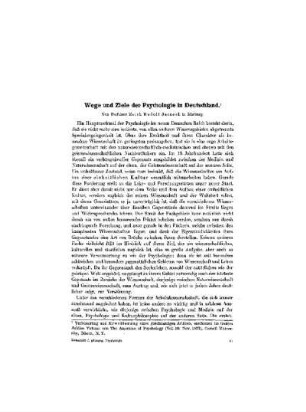 Wege und Ziele der Psychologie in Deutschland