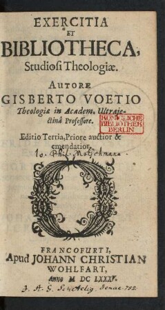 Exercitia Et Bibliotheca, Studiosi Theologiae