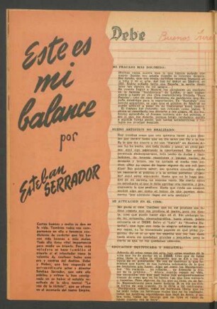 Este es mi balance : Debe [y] haber, Buenos Aires, Octubre de 1945