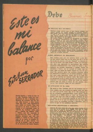 Este es mi balance : Debe [y] haber, Buenos Aires, Octubre de 1945