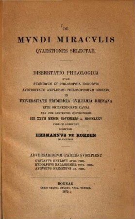 De mundi miraculis quaestiones selectae