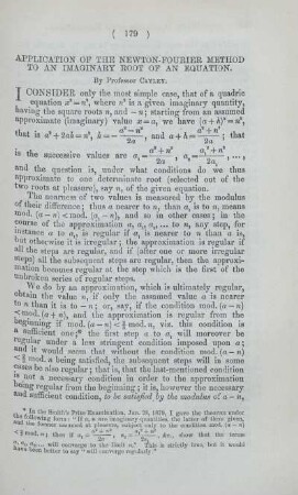 Application of the Newton-Fourier method to an imaginary root of an equation.
