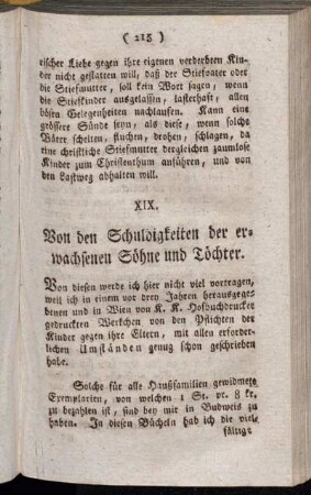 XIX. Von den Schuldigkeiten der erwachsenen Söhne und Töchter.