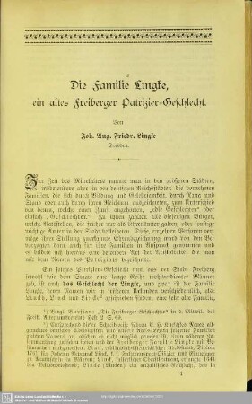 Die Familie Lingke, ein altes Freiberger Patrizier-Geschlecht