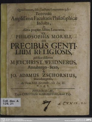 Ex philosophia morali: De precibus gentilium religiosis