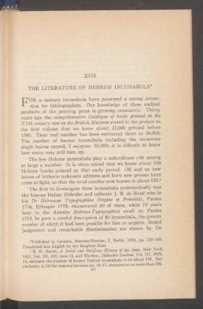 XVII. The literature of Hebrew incunabula