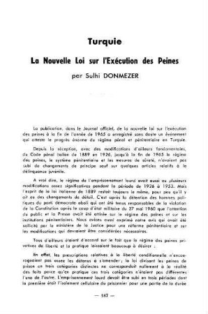 187-190, Turquie. La Nouvelle Loi sur l'Exécution des Peines
