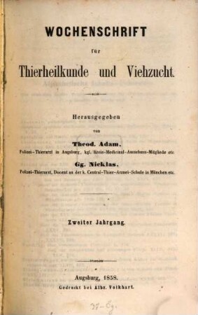 Wochenschrift für Tierheilkunde und Viehzucht. 2. 1858
