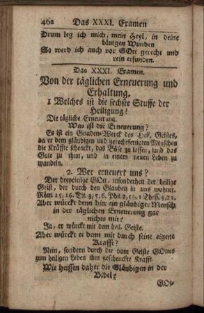 Das XXXI. Examen. Von der täglichen Erneuerung und Erhaltung