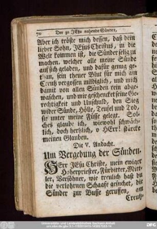 Die V. Andacht. Um Vergebung der Sünden.