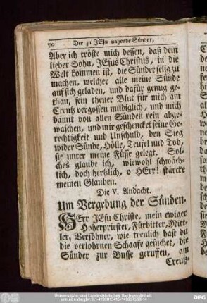 Die V. Andacht. Um Vergebung der Sünden.