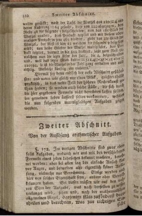Zweiter Abschnitt. Von der Auflösung arithmetischer Aufgaben.