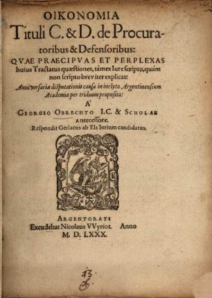 Oikonomia tituli C. et D. de Procuratoribus et defensoribus
