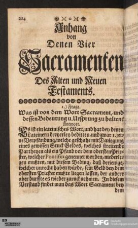 Anhang von Denen Vier Sacramenten Des Alten und Neuen Testaments.