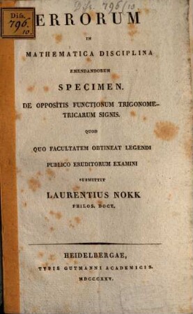 Errorum in mathematica disciplina emendandorum specimen : De oppositis functionum trigonometricarum signis