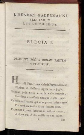 J. Henrici Hadermanni Elegiarum Liber primus.