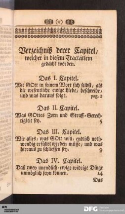 Verzeichniß derer Capitel, welcher in diesem Tractätlein gedacht worden.