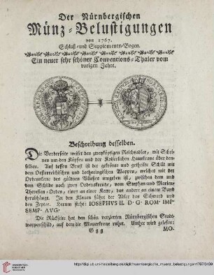 Schluß- und Supplements-Bogen. Ein neuer sehr schöner Conventions-Thaler vom vorigen Jahre