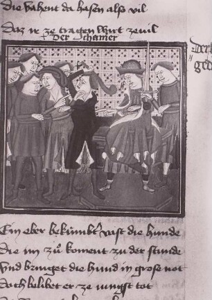 Allegorische Darstellung mit Brettspielern, :Illumination und Schriftspiegel in Thomas von Zerklaere "Der welsche Gast",