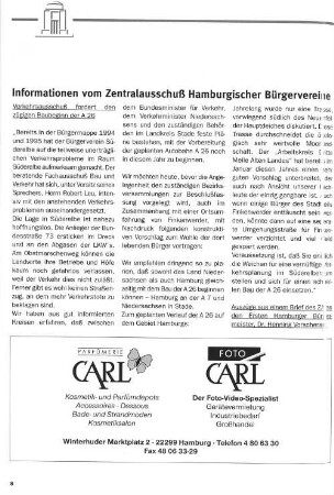 Informationen vom Zentralausschuß Hamburgischer Bürgervereine