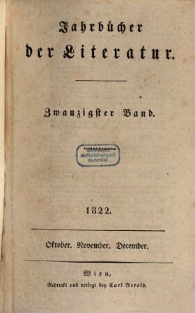 Jahrbücher der Literatur. 20. 1822