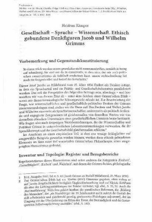 Gesellschaft, Sprache, Wissenschaft. Ethisch gebundene Denkfiguren Jacob und Wilhelm Grimms