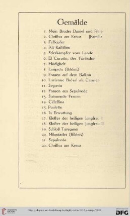 Gemälde (Nr. 1-22)