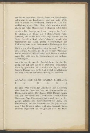 Anfang der städtischen Siedlung im Emek