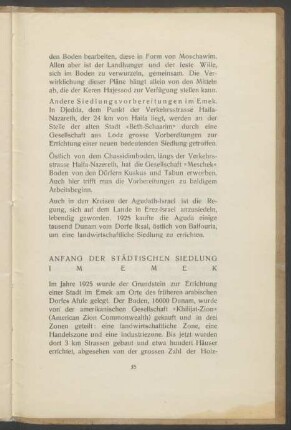 Anfang der städtischen Siedlung im Emek