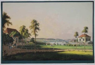 Das Linckesche Bad zwischen Bautzner Straße und Mündung der Prießnitz in Dresden (1776 gegründet, mit Mineralwasserbad, Theater 1858 für Ausflugsgasthof abgerissen)