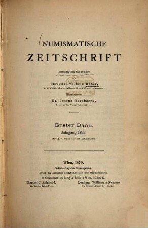 Numismatische Zeitschrift. 1, 1. 1869 (1870)