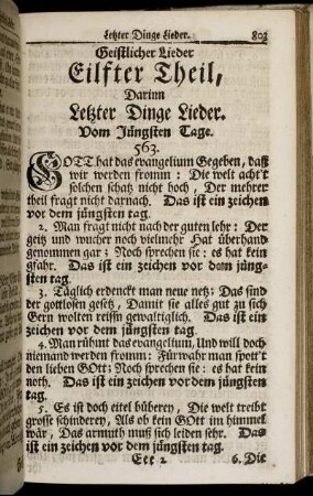Eilfter Theil, Darinn Letzter Dinge Lieder.