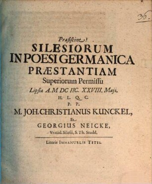 Silesiorum in poesi germanica praestantia