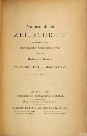 Numismatische Zeitschrift. 15. 1883