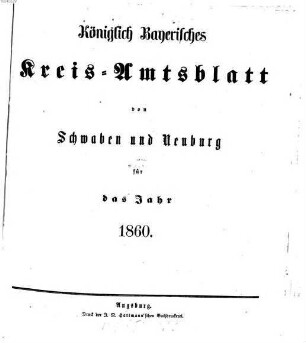 Königlich Bayerisches Kreis-Amtsblatt von Schwaben und Neuburg. 1860