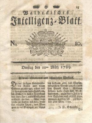 No. 10, Dinstag den 10ten März 1789